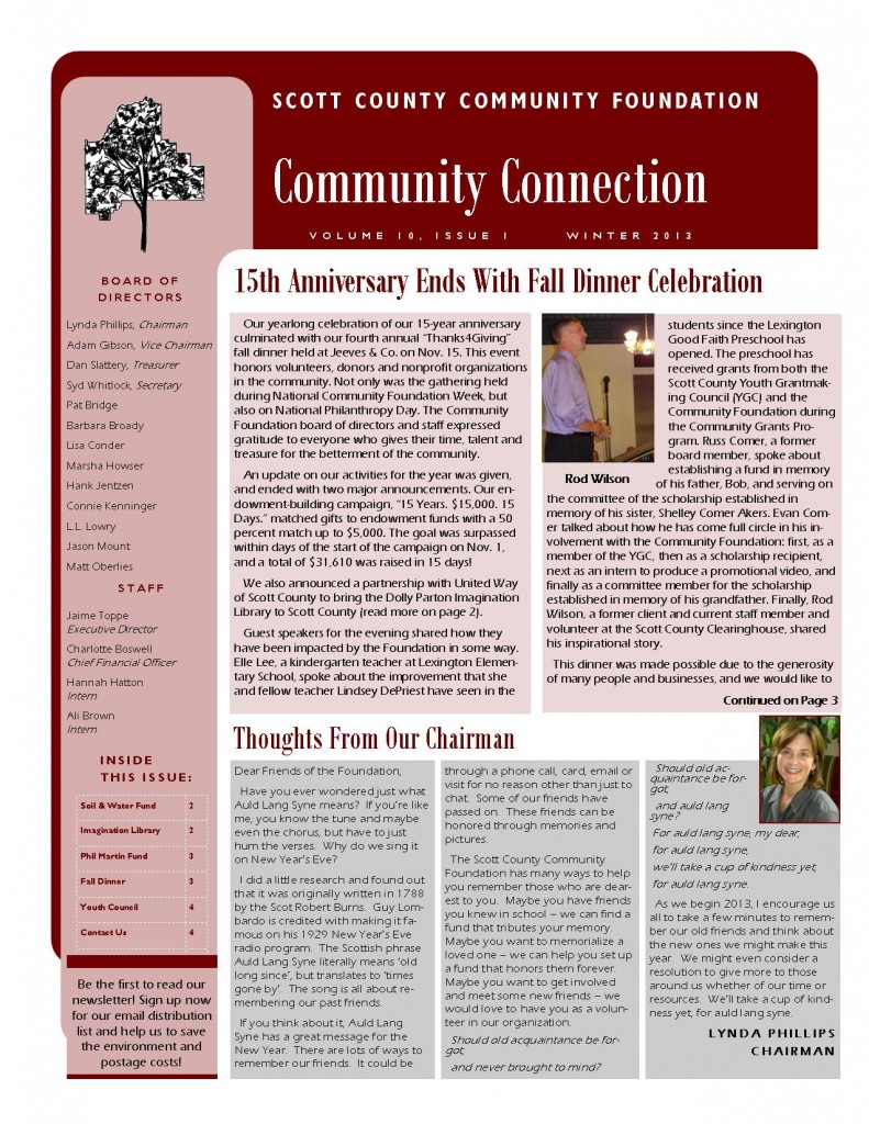 Winter 2013 Newsletter