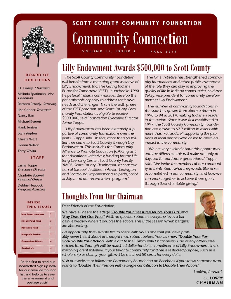 Fall 2014 Newsletter